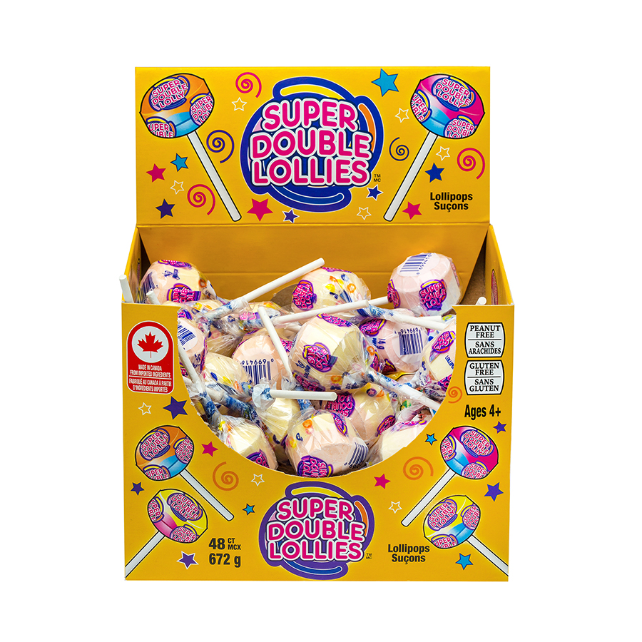 ROCKETS SUPER DOUBLE LOLLIES IN DISPLAY BOX ON WHITE BACKGROUND