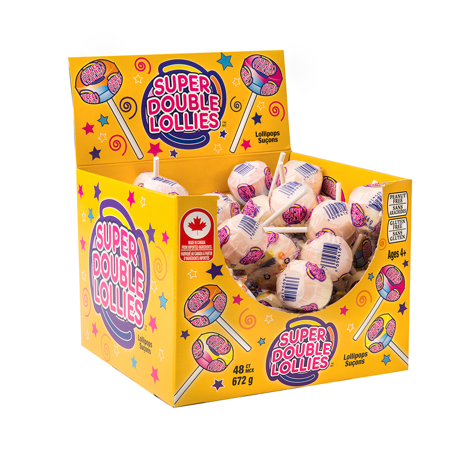 ROCKETS SUPER DOUBLE LOLLIES IN DISPLAY BOX ON WHITE BACKGROUND
