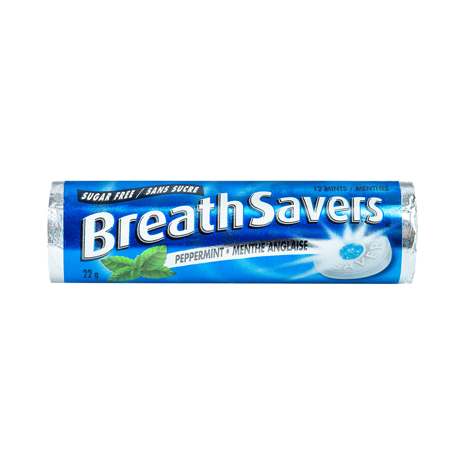 Peppermint Breath Savers Single Roll on white background