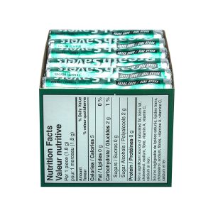 Wintergreen Breath Savers Rolls back of display box on white background