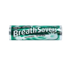 Single Wintergreen Breath Savers Roll on white background