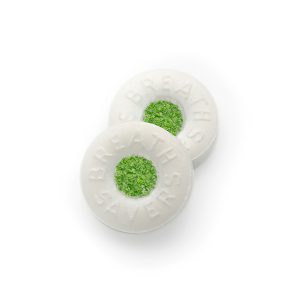 Two Breath Saver Tablets on white background